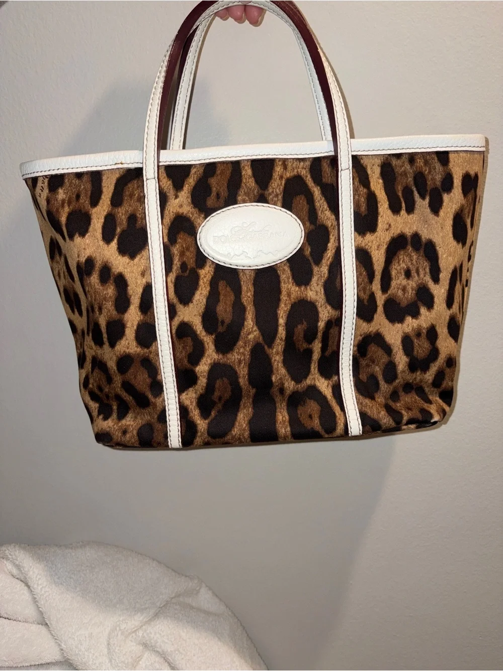 VINTAGE DOLCE & GABBANA Leopard Print Tote Bag with White Trim - MINT condition